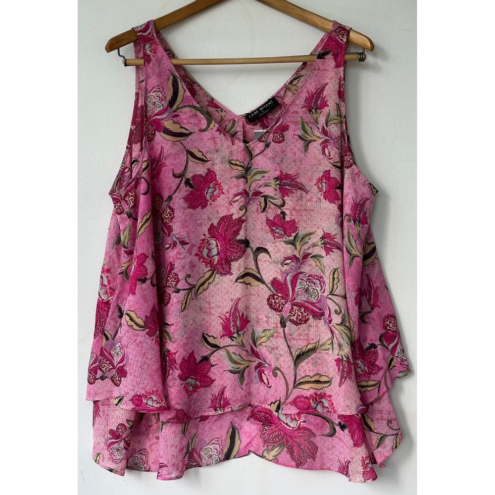 Lane Bryant Swing Tank Top Floral Layered V-Neck Womens 16 Pink NWT Fall Wedding